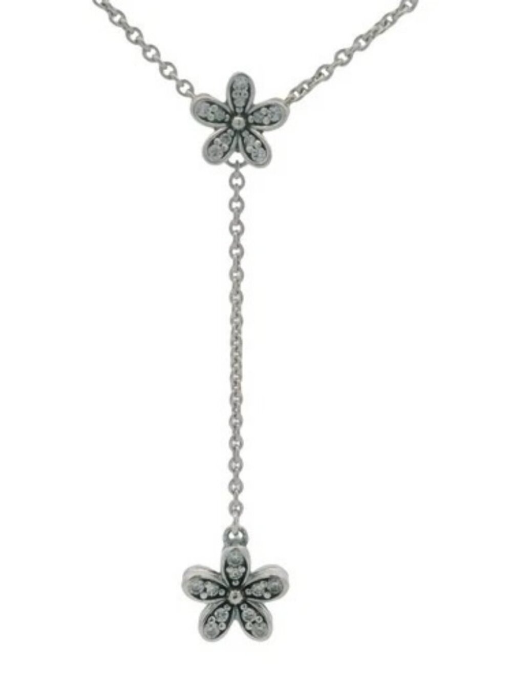 Pandora 925 Sterling Silver and CZ Dazzling Daisies Flower Lariat 23.5" Necklace - Picture 2 of 9